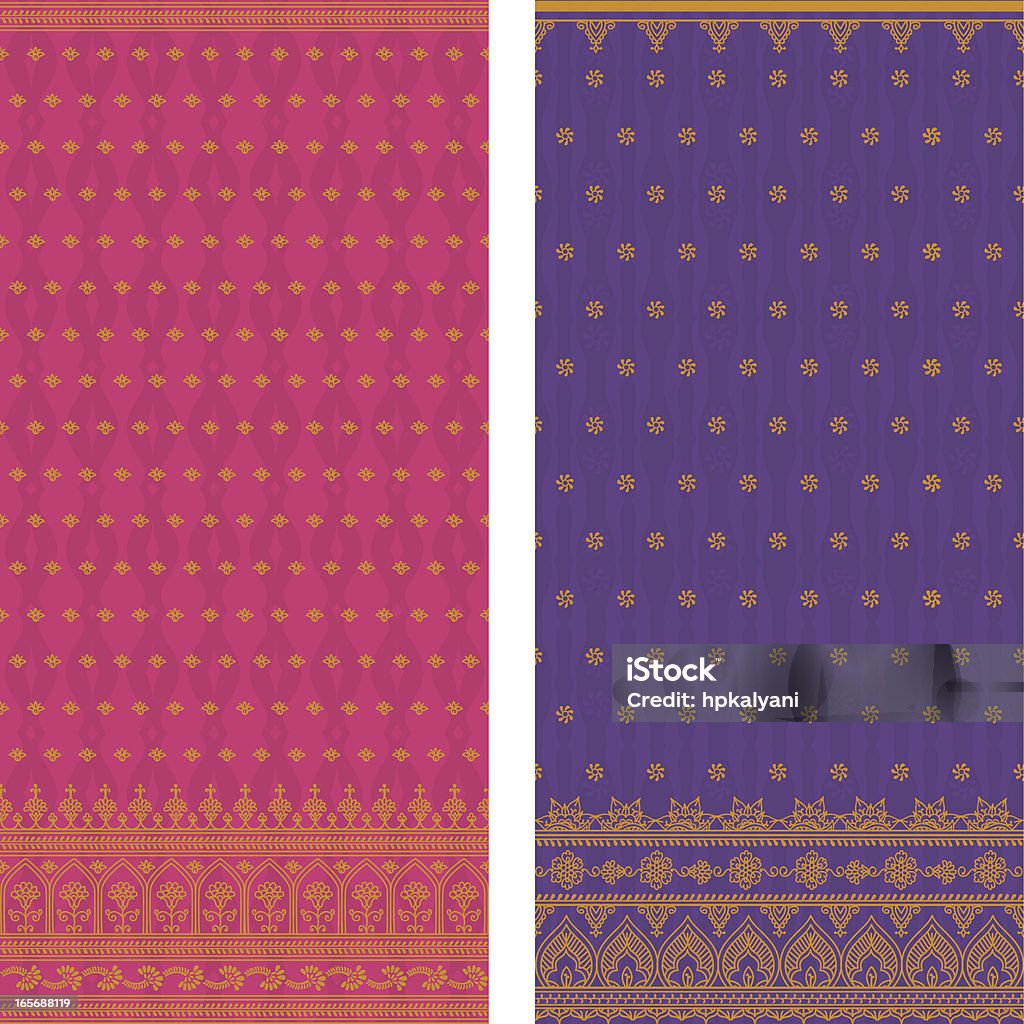Various sample of silk saris in pink and violet A pair of ornately decorated silk saris (sarees) with lots of gold detail. All elements are individually grouped and can be easily removed. Seamless repeating designs. (includes .jpg) Pattern stock vector