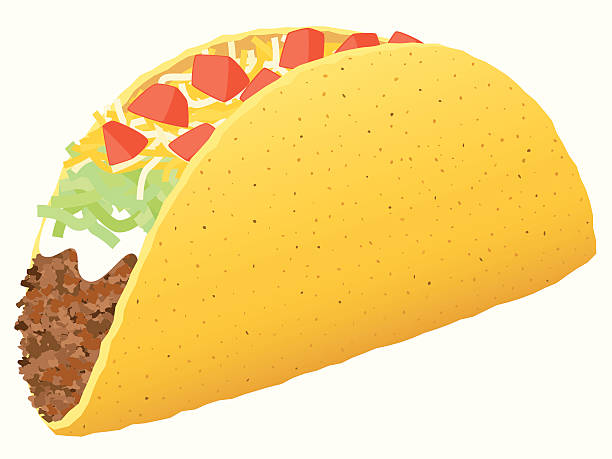 Taco Vector illustration of a taco against a white background.  Illustration uses one linear gradient (on the shell).  Taco is on a different layer than and is easily separated from the white background.  Both CS .ai and AI8-compatible .eps formats are included, along with a high-res .jpg. tacos stock illustrations