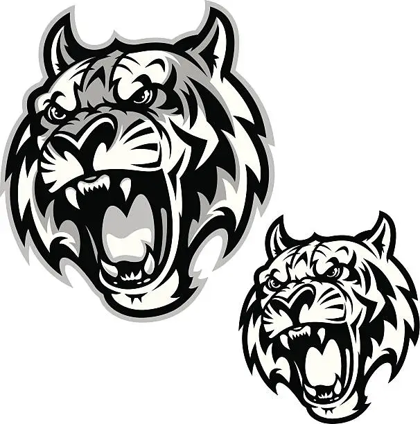 Vector illustration of Tiger Roar B&W