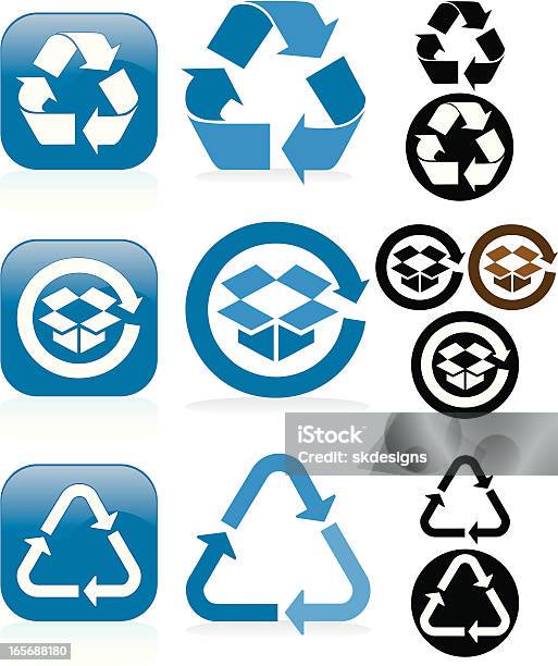 Set Di Simboli Di Riciclaggio E Pulsanti Blu Bianco Nero - Immagini vettoriali stock e altre immagini di Beige