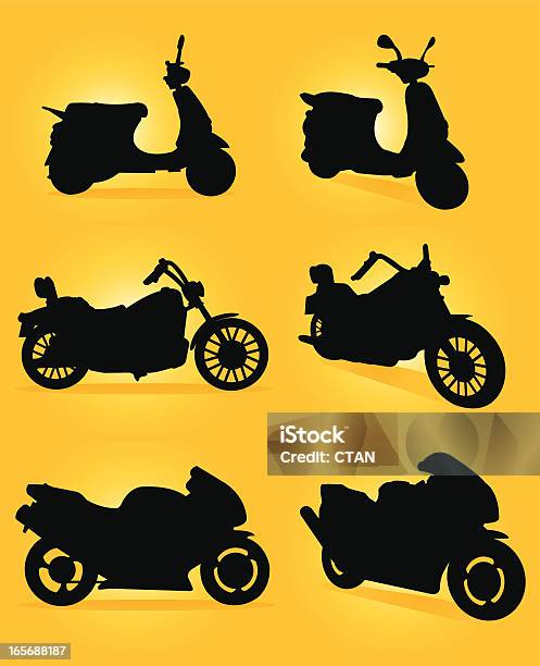 Motorbike Silhouettes Stock Illustration - Download Image Now - Back Lit, Black Color, Clip Art