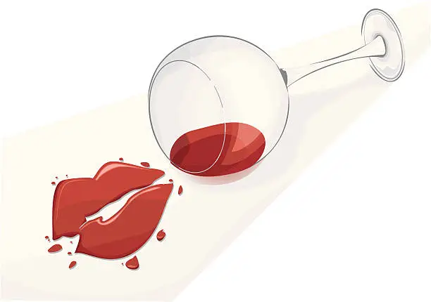 Vector illustration of Spilled wine in shape of lips.
