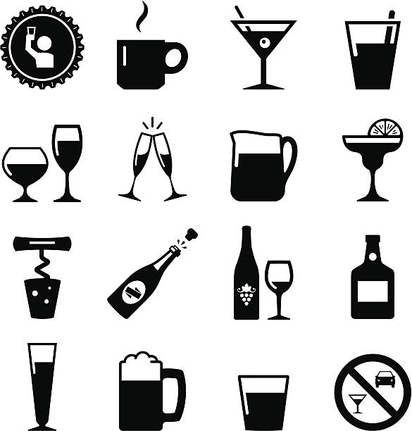 trinken-icons-schwarz-serie - coctail glass stock-grafiken, -clipart, -cartoons und -symbole