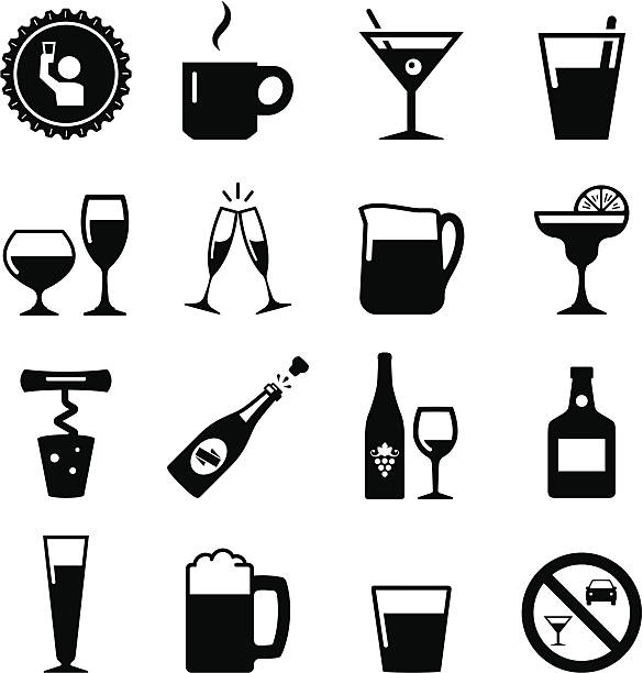 ilustrações de stock, clip art, desenhos animados e ícones de série de ícones-preto de bebidas - cocktail alcohol wine beer