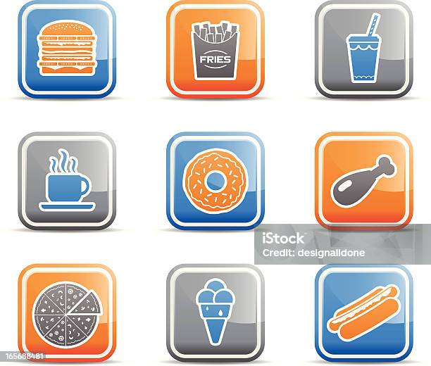 Icone Di Fast Food - Immagini vettoriali stock e altre immagini di Alimentazione non salutare - Alimentazione non salutare, Arancione, Bibita