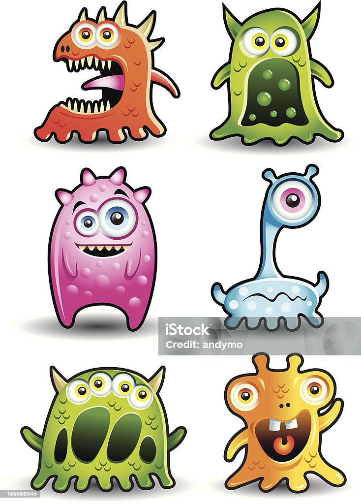 Cute Little monsters or Aliens 6 cute little monsters or Aliens on a white background Monster - Fictional Character stock vector