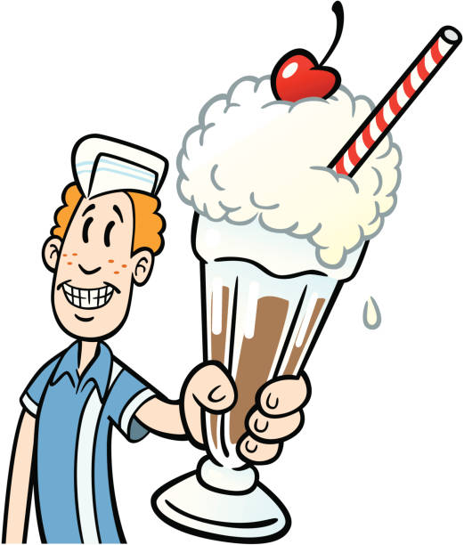 Teen Serving Milkshake Great illustration of a teenager serving a milkshake. Perfect for a diner or menu illustration. EPS and JPEG files included. Be sure to view my other illustrations, thanks! soda jerk stock illustrations