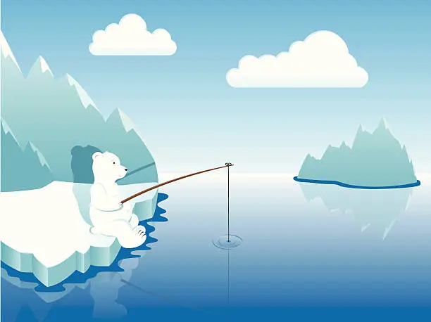 Vector illustration of Polar bear fishing in Arctic surroundings