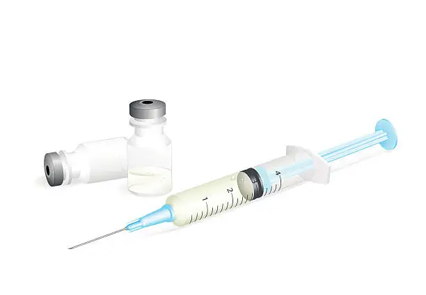 Vector illustration of Medical syringe and vials for injection