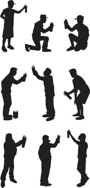 Vector illustration of Men holding spray cans