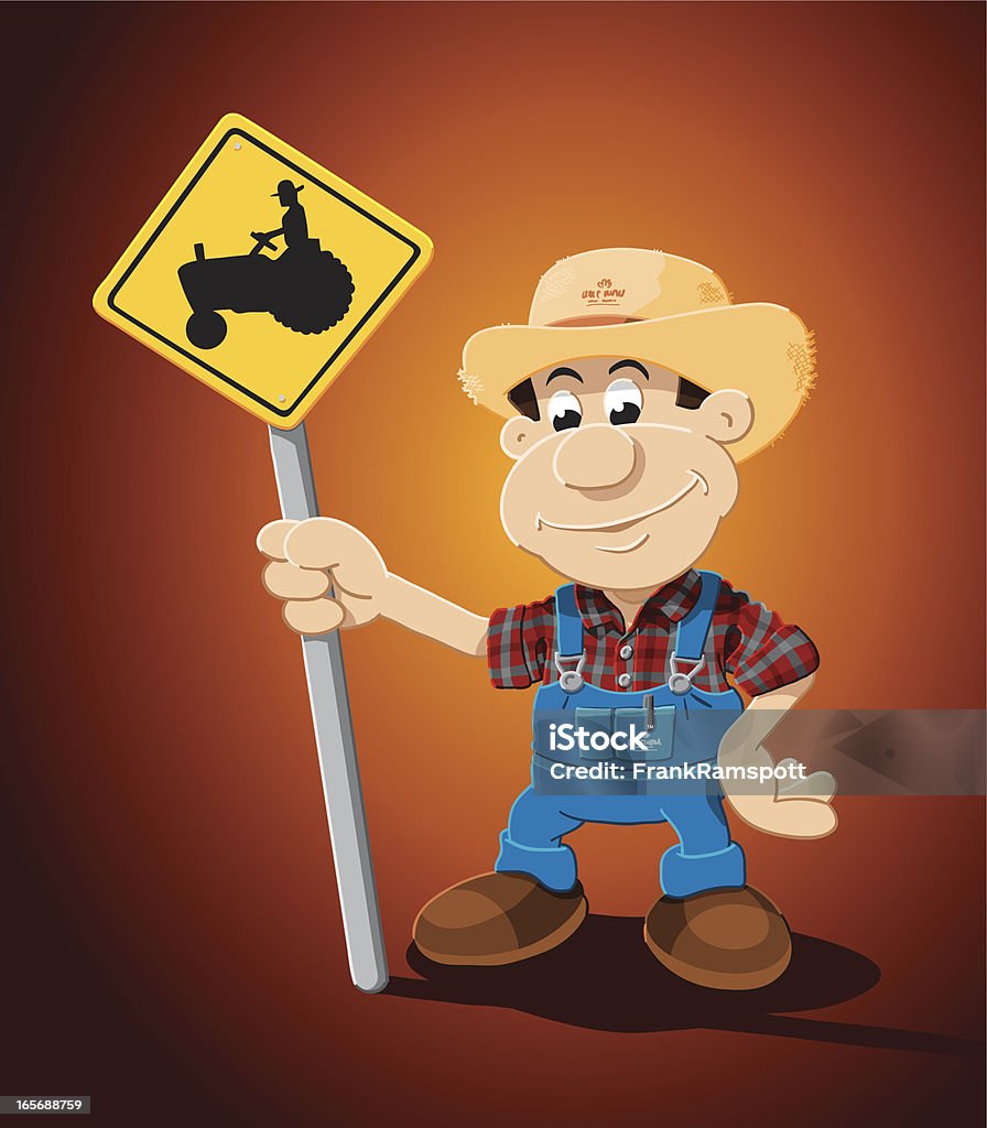 Agriculteur homme en dessin animé tracteur Panneau de signalisation - clipart vectoriel de Adulte libre de droits