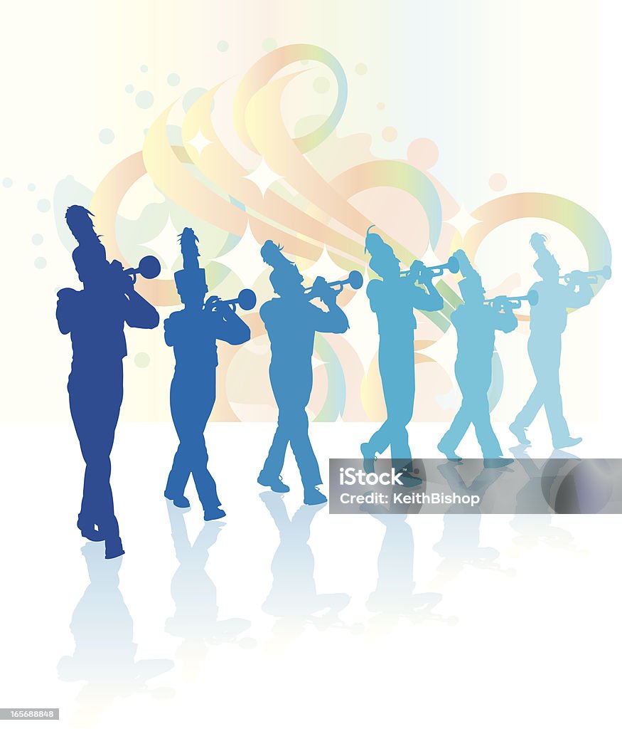 Trumpet Players - Marching Band Trumpet Players - Marching Band. Decorative graphic silhouette illustration of a Marching Band trumpet line. Use with or without the plume. Scale to any size. Check out my "Marching Band Vector" light box for more. High School stock vector