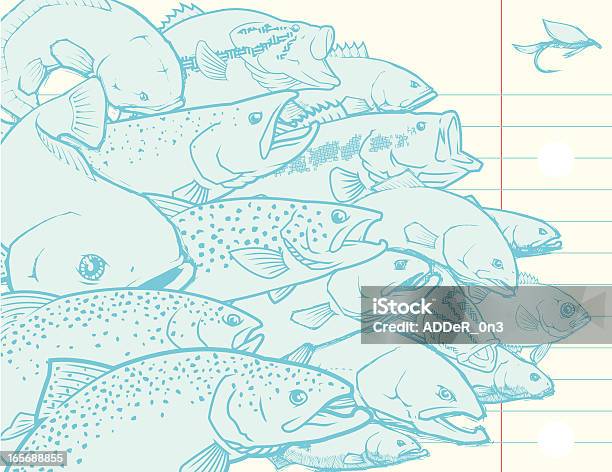 Fish And Fishing Collage Stock Illustration - Download Image Now - Backgrounds, Fishing, Cartoon