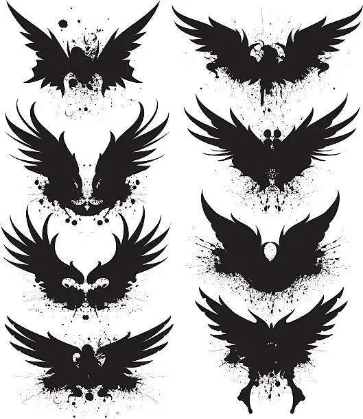 Vector illustration of black spread wing silhouette splatter