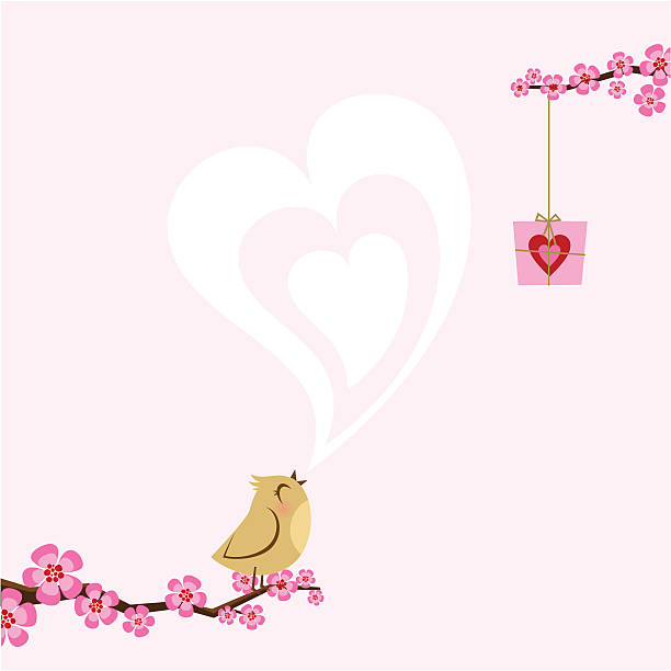 Valentine´s love bird. spring sakura Valentine´s design. Please see some similar pictures in my lightboxs: vintage love letter backgrounds stock illustrations