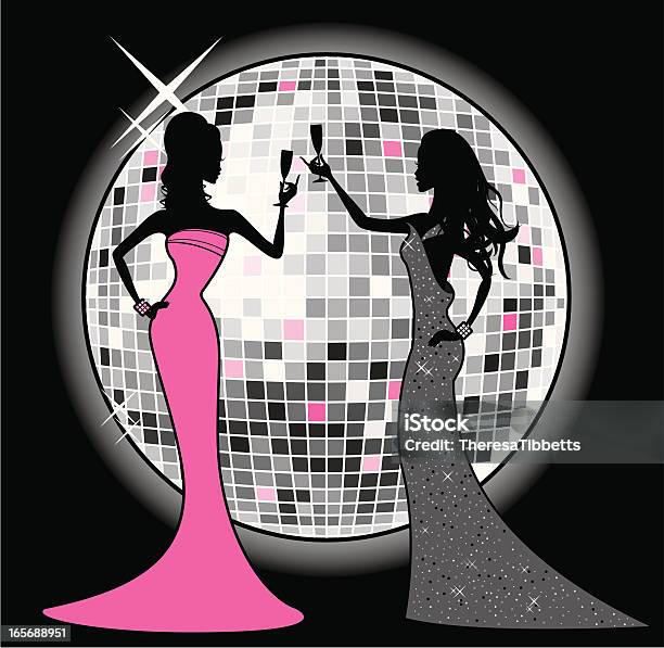 Группа Girls — стоковая векторная графика и другие изображения на тему Зеркальный шар - Зеркальный шар, Комикс, Розовый