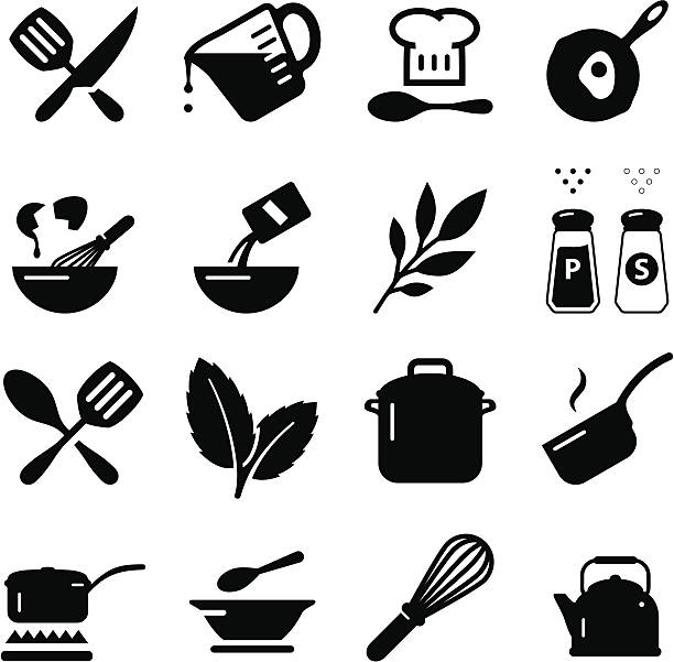 illustrazioni stock, clip art, cartoni animati e icone di tendenza di cucina serie di icone-nero - scodella immagine