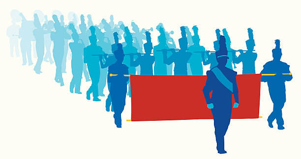 Parade Marching Band Musicians Tight graphic silhouette illustrations of a parade Marching Band. Use with or without the plume. Scale to any size, color changes a snap. Check out my "Marching Band Vector" light box for more. pics of a marching band stock illustrations