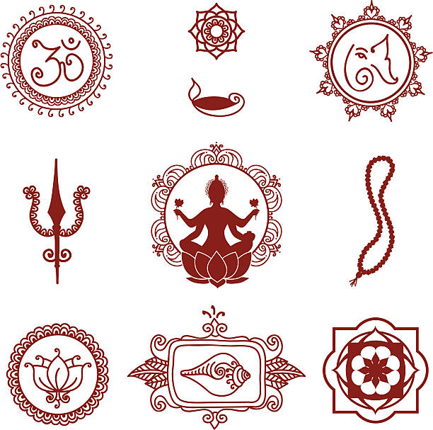 ilustraciones, imágenes clip art, dibujos animados e iconos de stock de mehndi símbolos - ganesha om symbol indian culture hinduism