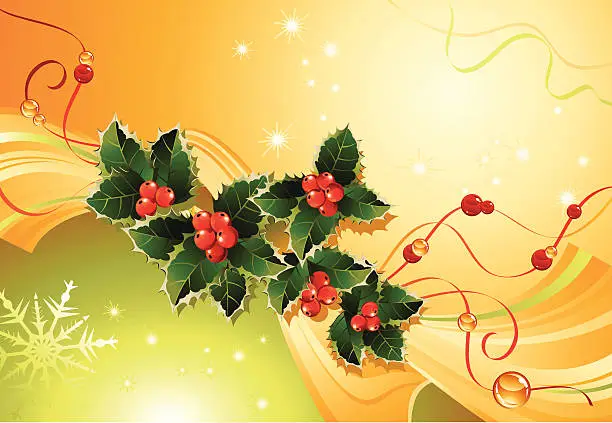 Vector illustration of Background with the leaves of holly