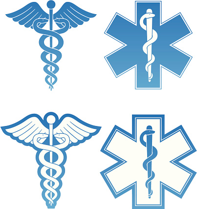 Set of Medical symbols. Caduceus and Star of Life.