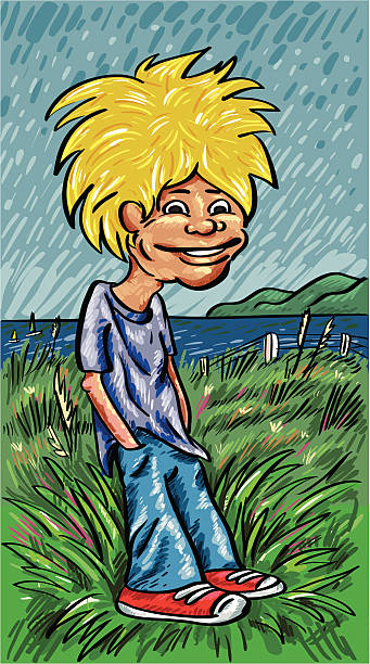 Hair Guy at the Beach vector art illustration
