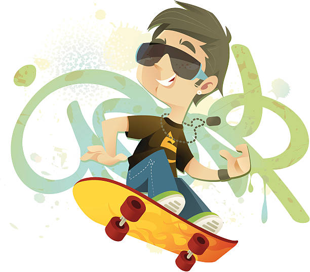 スケート選手少年 - skateboarding skateboard teenager child点のイラスト素材／クリップアート素材／マンガ素材／アイコン素材