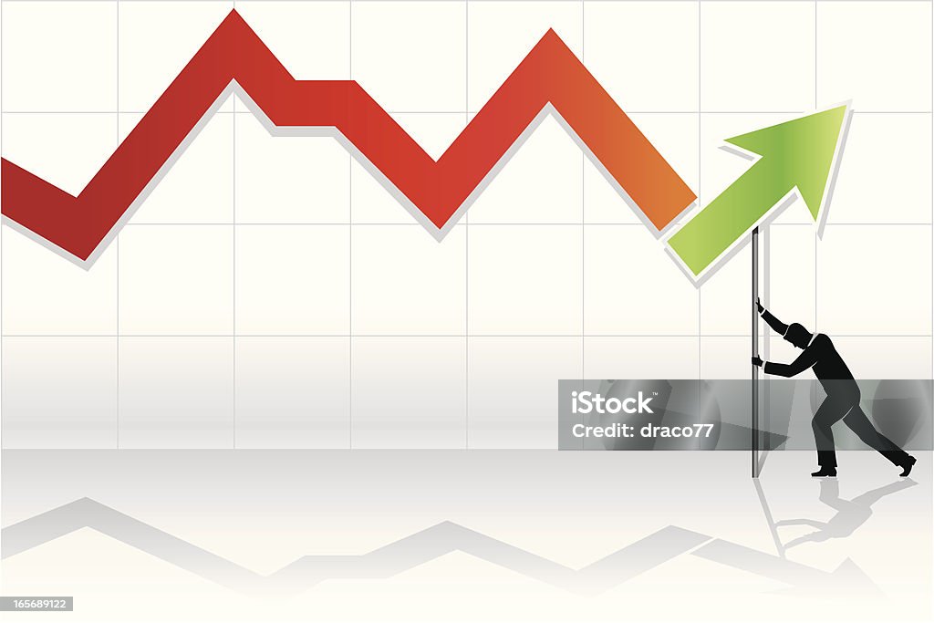 Recovery line graph with a male figure Abstract business concept- a man placing graph projection. Traced from my sketch, file with high resolution jpg.  Arrow Symbol stock vector