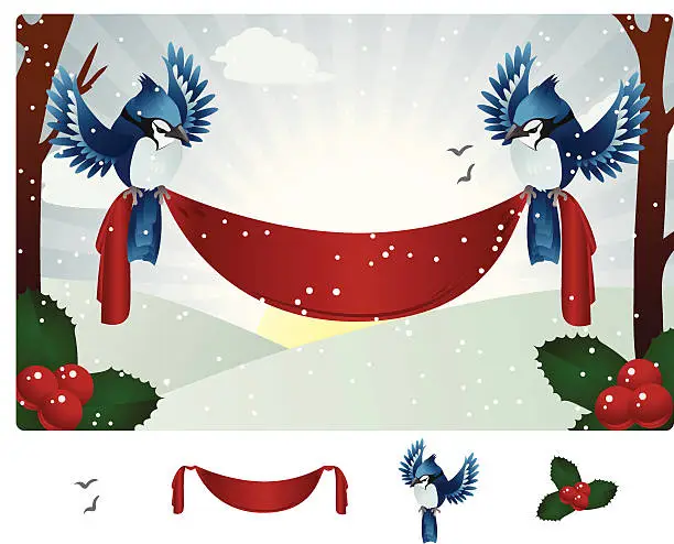 Vector illustration of Winter Blue Jay Banner