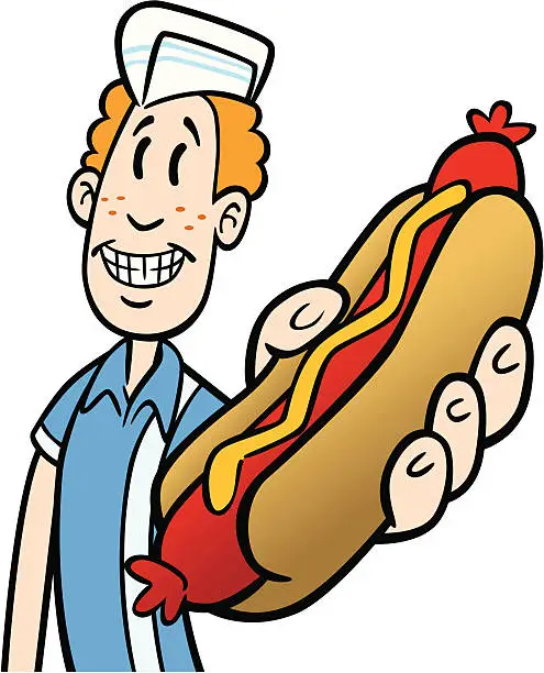 Vector illustration of Teenager Holding Hot Dog