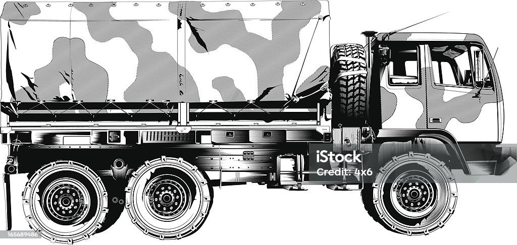 Close-up di un camion militare - arte vettoriale royalty-free di Abbigliamento mimetico