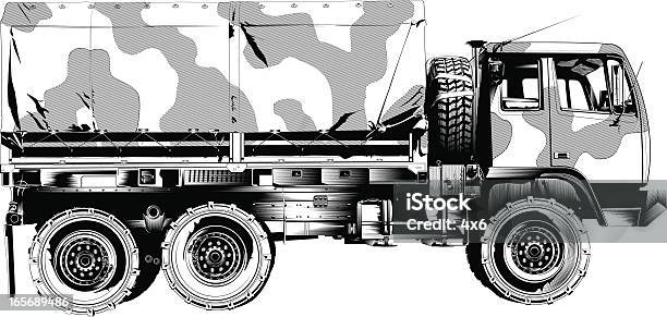 Closeup Di Un Camion Militare - Immagini vettoriali stock e altre immagini di Abbigliamento mimetico - Abbigliamento mimetico, Bianco e nero, Clip art