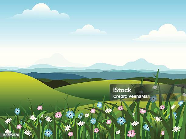 Красивый Весенний Пейзаж — стоковая векторная графика и другие изображения на тему Без людей - Без людей, Векторная графика, Весна