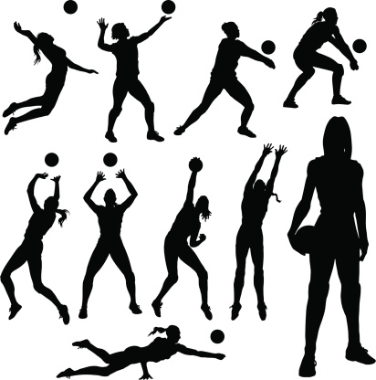 Volleyball Silhouettes. Simple shapes for easy printing, separating and color changes. File formats: EPS and JPG