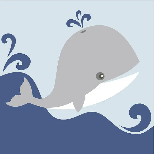 Vector illustration of Cartoon illustration of playful whale in the waves