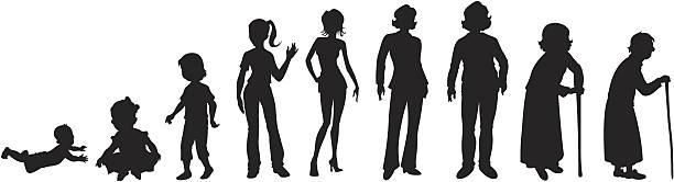 жизненный цикл женщина - multi generation family isolated people silhouette stock illustrations
