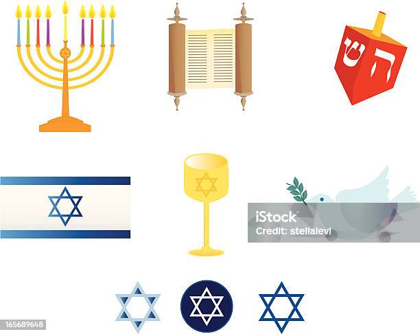 Kultura Żydowska Zestaw Ikon - Stockowe grafiki wektorowe i więcej obrazów Tora - Tora, Pismo hebrajskie, Bez ludzi