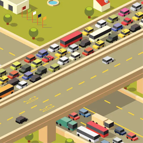Vector illustration of Busy road to work and free road home