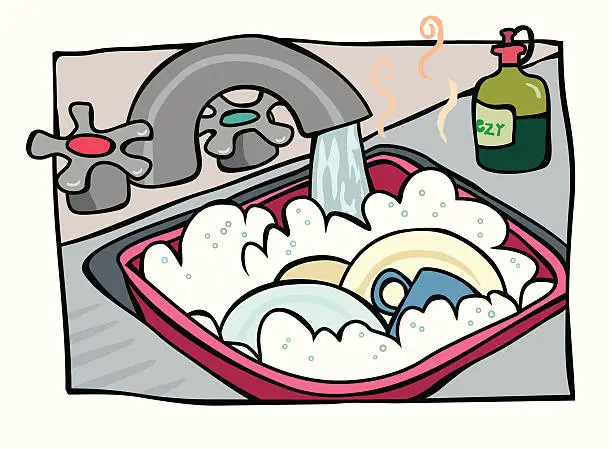 Vector illustration of Washing the Dishes