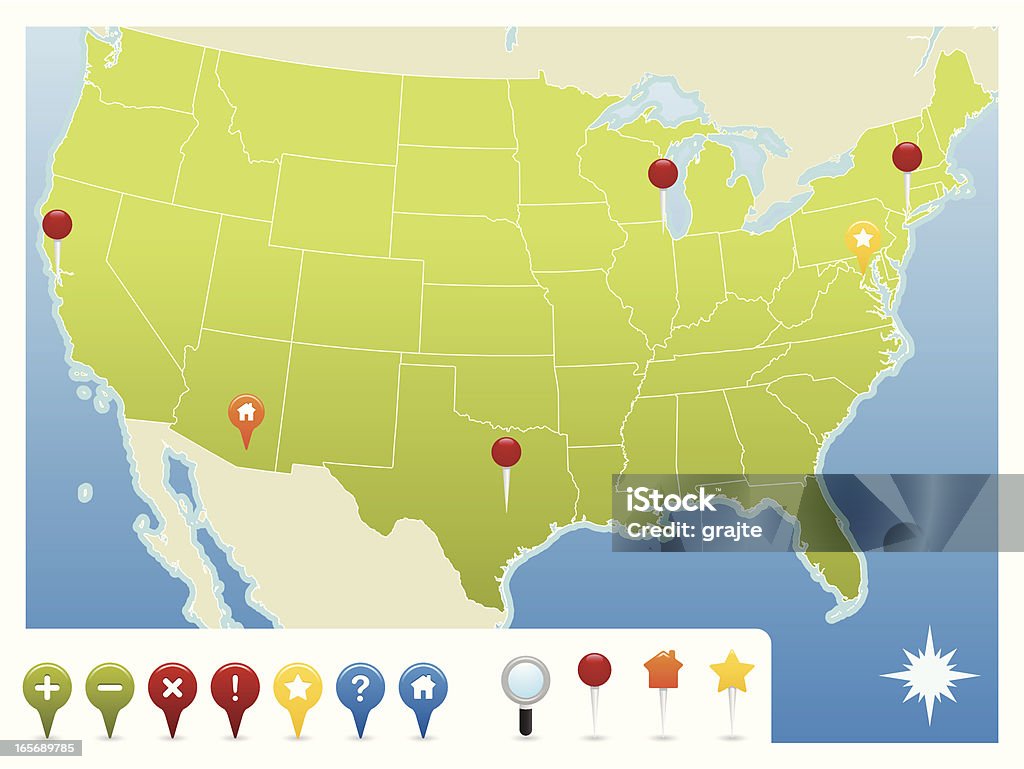 USA la mappa con icone di navigazione - arte vettoriale royalty-free di Carta geografica