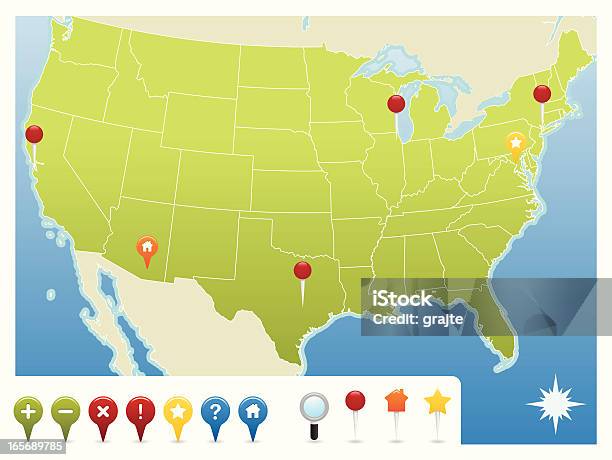 Usa La Mappa Con Icone Di Navigazione - Immagini vettoriali stock e altre immagini di Carta geografica - Carta geografica, Vettoriale, Stati Uniti d'America