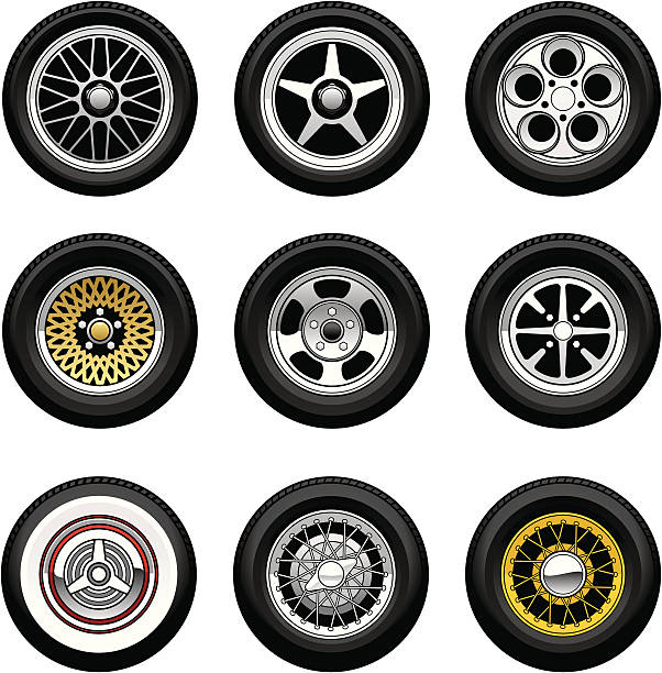 Car Wheels Nine vector car wheels and tyres from the 1930's to the present. vintage tire stock illustrations