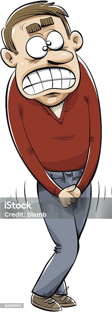 Man Has to Pee A cartoon man is shivering because he really has to pee. Urinating stock vector