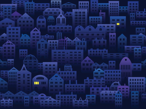 City in the night seamless background Seamless background. Buildings are divided on 6 layers for easy redacting. AI, EPS, PDF, SVG, JPG files included. office window night stock illustrations