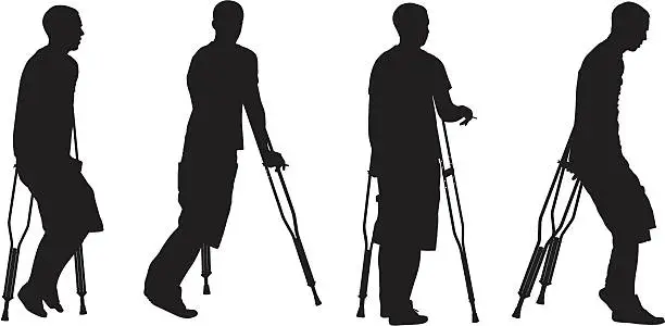 Vector illustration of Men walking with crutches