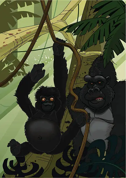 Vector illustration of gorilla jungle