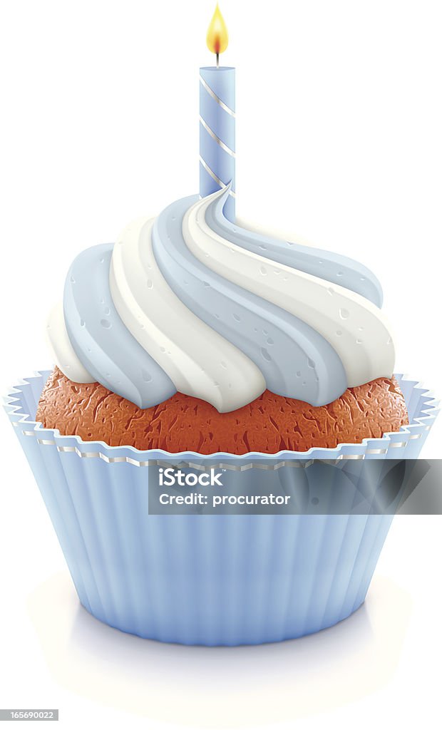 Blue birthday cupcake Vector illustration of blue birthday cupcake with burning candle. Cupcake stock vector