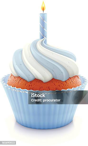 Blue Birthday Cupcake Stock Illustration - Download Image Now - Cupcake, Birthday, Cake