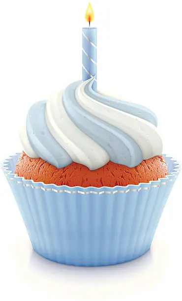 Vector illustration of Blue birthday cupcake