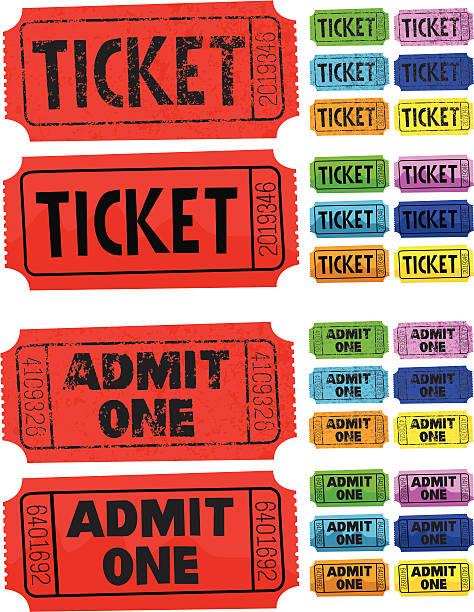 illustrazioni stock, clip art, cartoni animati e icone di tendenza di biglietto ammettere uno - ticket raffle ticket ticket stub movie ticket